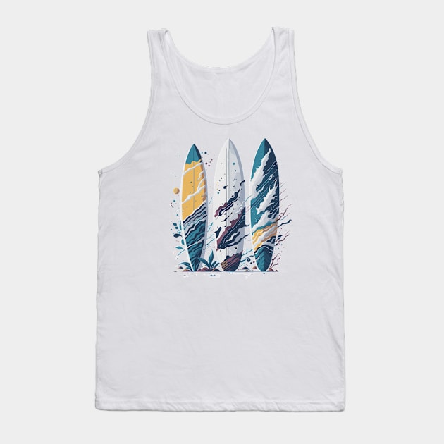 Illustration of surfboards on the sand of the beach Tank Top by jjmpubli